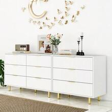 Modular 9-Drawer Sideboard Set, Modern Design, Storage Unit, White And Gold - H 72/W 200/D 40 Cm - 白色 - 查看 7