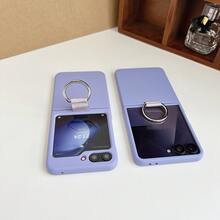 奢華極簡純紫色手機殼，適用於 Galaxy Z Flip 5 6 Z Flip6 ZFlip 5 Zflip6 Zflip7，防震後蓋保護殼 - 紫丁香色 - 查看 10