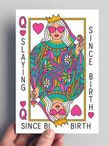 1張趣味生日卡片附信封 - 女王撲克牌風格，大膽鮮豔設計，適合女性、朋友、她、社交名媛、妻子、媽媽，賦能祝福，內部空白可用於慶祝訊息 - 多色 - 查看 5