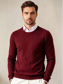 Men's Crew Neck Sweater Soft Casual Sweaters For Men Classic Pullover Sweaters With Ribbing Edge - Màu Đỏ Sâu - Xem 4