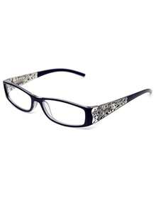 1 pieza de gafas de moda rectangulares decoradas con flores de pedrería, adecuadas para atuendos universitarios, trabajo y uso diario. - Negro - Ver 1