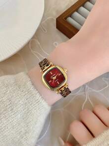 1件女性金色方形手鍊石英手錶，精緻小巧時尚，適合日常佩戴，生日/畢業禮物，休閒風格 - 金色 - 查看 7