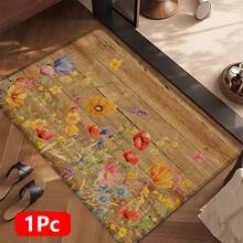 1 pieza, Decoración del hogar, Estampado de patrón floral, Alfombra de cocina de lino, Tapete de cocina, Tapete de piso, Tapete de baño, Tapete de puerta, Impresión 3D rectangular, Adecuado para sala de estar, dormitorio, pasillo, baño, lavandería - Alfombra de poliéster, Adecuado para decoración del hogar interior y exterior - Multicolor - Ver 15