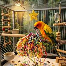 1 Stück zufällige Farbe buntes Schredder-Papageien-Kauspielzeug, sternförmiges hängendes Futterzubehör, interaktives Langeweile-Linderungs-Spielzeug für Wellensittiche & Nymphensittiche, Vogelkäfig-Zubehör Käfig-Anreicherung - Übersicht 6