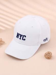 2件組兒童中性休閒棒球帽，刺繡NYC純色戶外防曬帽 - NYC-白+米 - 查看 3