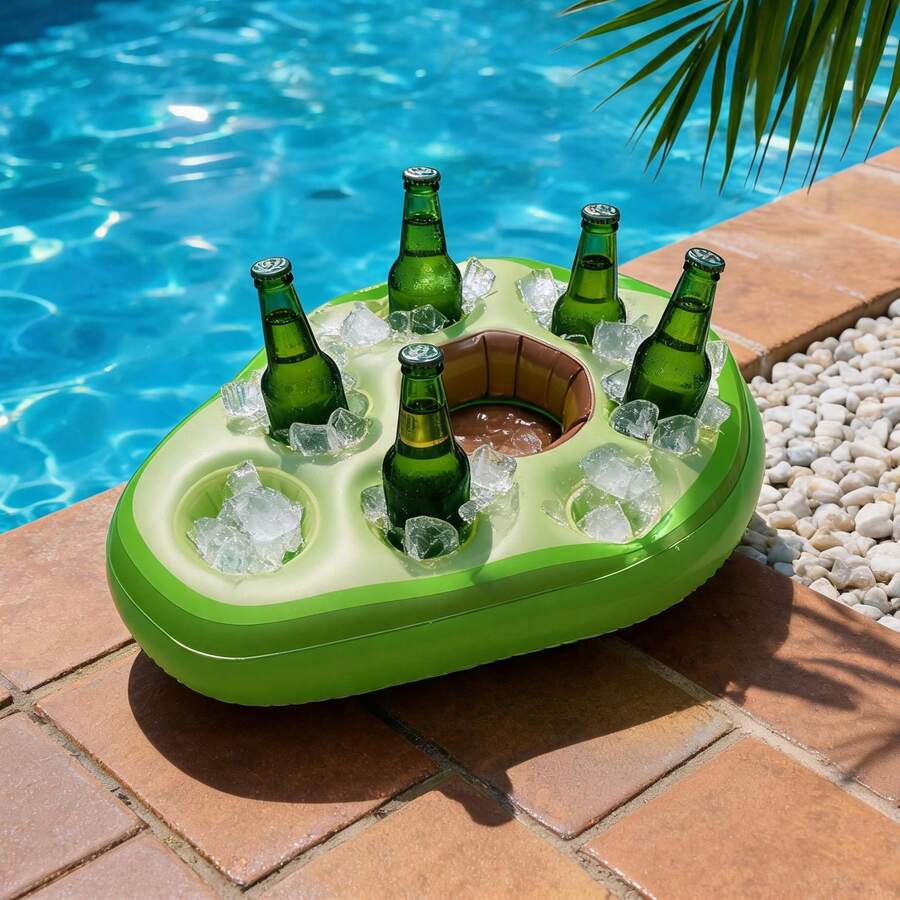 1pc Avocado Shaped Inflatable Floating Mat With Cup Holder And Ice Storage Bin, Pool Float For Beach And Pool Party, Durable PVC Material, Ideal Holiday Or Birthday Gift, Pool Accessory, Beach Essential - Green - View 1