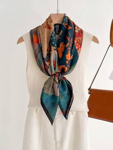 1pc Elegant Double-Sided Floral Pattern Printed 90cm Square Scarf Women's Bandana Fashion Versatile Decorative Neck Scarf Outerwear Sun Protection Shawl Suitable For Daily Wear - Multicolor - View 2