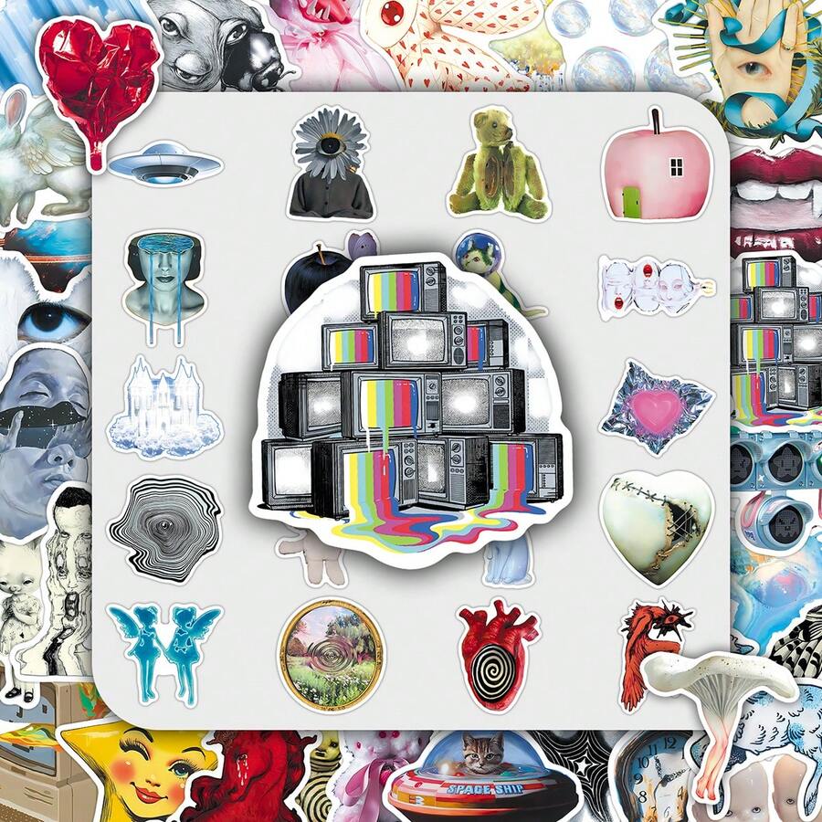 50pcs Weird Core Millennium Y2K Elements Old Era Dreamcore Vintage Style Creative Personalized Decorative Tablet Water Bottle Stickers - Dream Core - 1988 - View 1