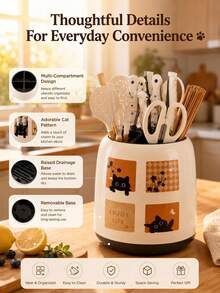1 Piece Multifunctional Plastic Kitchen Knife Organizer, Tableware Spoon Tableware Storage Rack Fork Kitchen Dining Cartoon Household Kitchenware Storage Bedroom Kitchen Large-Capacity High-End Storage Bucket Shelf - View 3