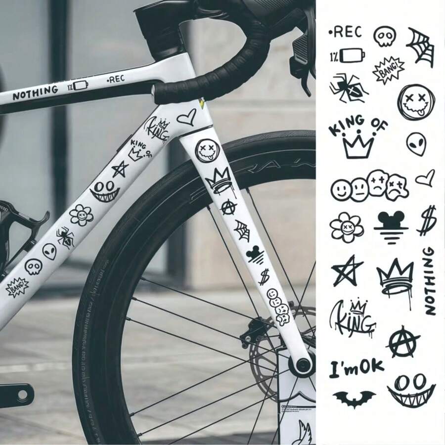 A Set Of 22pcs, Graffiti Kit, Bicycle Frame Protective Stickers - Cartoon Mountain And Road Front Fork Protective Film, Suitable For Motorcycles And Bicycles, Cool Car Decoration UV Stickers And Decals - A - View 1