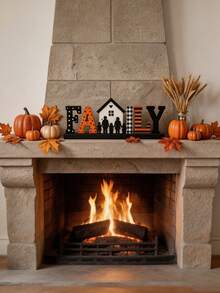 1pc Autumn Wooden Desktop Decor Sign, Pumpkin Silhouette FAMILY Letter Block Decoration, Thanksgiving Farmhouse Style Tiered Tray Decor, Harvest Wooden Hanging Sign, Suitable For Kitchen, Fireplace Mantel And Living Room, Home Decor, Autumn Decoration - B - View 3