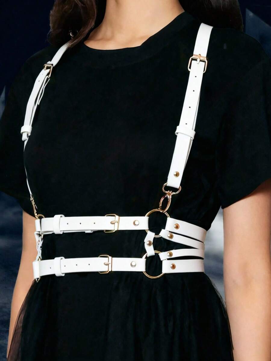 1件女款白色龐克風X型性感露背式胸衣內衣,適用於派對、音樂節、拍照、舞台表演、日常約會、聚會及其他場合 - 白色 - 查看 1