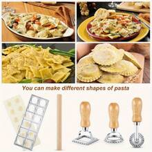 5 Pcs Ravioli Mold Set, 1 Squares Raviolis Maker Press & 3 Pasta Cutter Stamp Makers & 1 Wood Rolling Pin, Pasta Making Tool Kit For Home Kitchen Restaurant Supplies - View 5