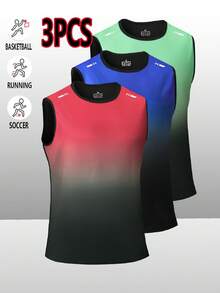3 buah Tank Top Kasual Olahraga Musim Panas Pria, Cepat Kering - MultiWarna - View 2