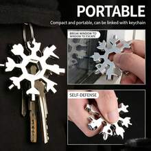1pc Outdoor Emergency Snowflake Wrench Keychain Practical Small Tool - Silver - View 3