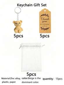60 peças/30 peças/15 peças Chaveiros de Presente de Festa Urso de Pelúcia 3D, Incluindo 5 Chaveiros, 5 Sacos de Organza e 5 Etiquetas de Agradecimento. Adequado para Suprimentos de Festa com Tema de Urso, Chás de Panela, Festas de Banho, Festas de Pedido de Casamento, Presentes para Convidados e Lembrancinhas de Festa. - Multicolorido - Visão 9