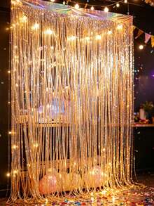 1pc Light Gold Laser Wave Fringe Curtain, Light Gold Shiny Wave Rain Curtain, Birthday Party Backdrop Decoration, Gold Party Supplies, Gold Party Backdrop, Shiny Backdrop, Wedding Decoration, Graduation Party Backdrop, Baby Shower Decoration, Party Room Wall Decoration, Party Backdrop Decoration, Back To School Season, Photo Booth Props, Birthday Decoration, Birthday Gift - Light Gold - View 3