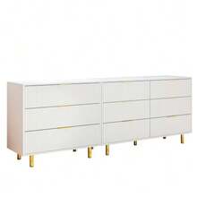 Modular 9-Drawer Sideboard Set, Modern Design, Storage Unit, White And Gold - H 72/W 200/D 40 Cm - 白色 - 查看 8
