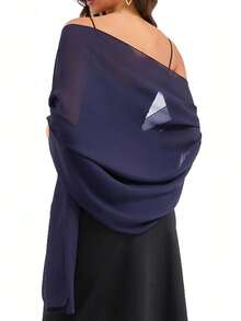 Chiffon Shawls And Wraps For Evening Dresses Women Elegant Soft Scarf Bridal Scarve Wedding - Navy Blue - View 6
