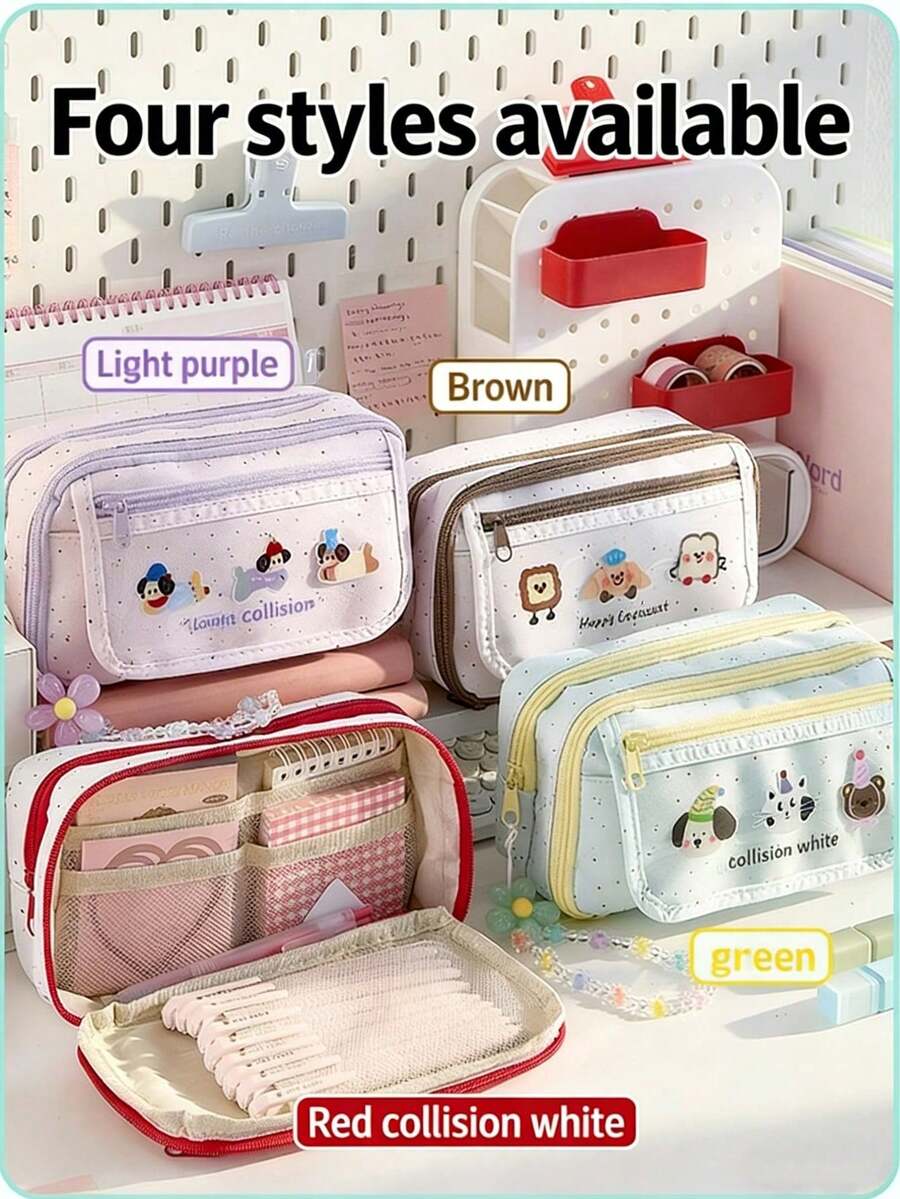 1pc INS Style Cartoon Multi-Layer Large Capacity Pencil Case, Cute Student Stationery Bag, High-Quality Polka Dot Pen Holder, Back To School, First Day Of School - View 1