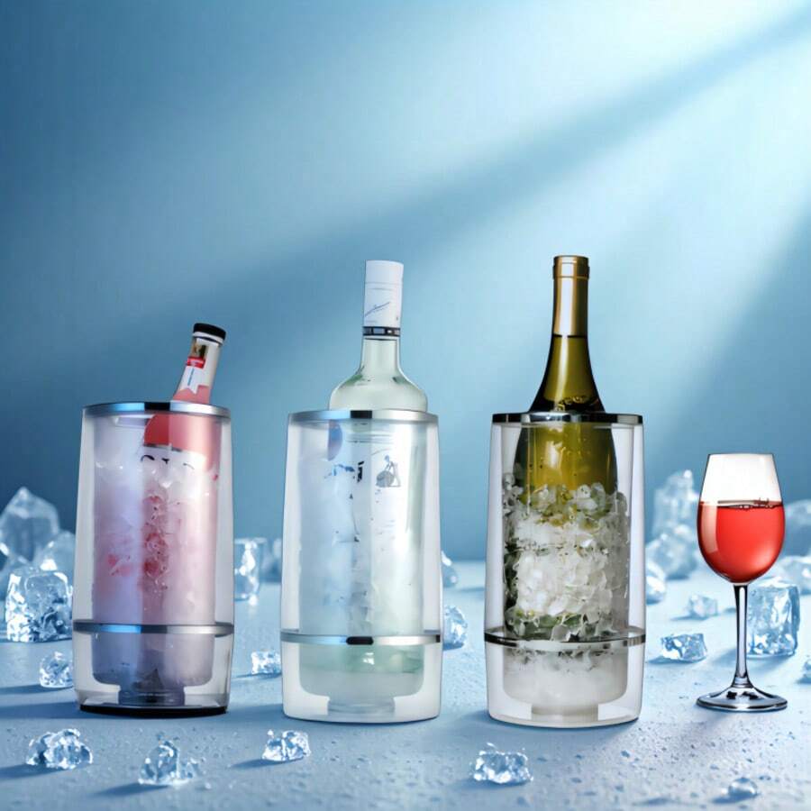 Double-Layer Hollow Ice Bucket, Anti-Freeze Insulation Design, Long-Lasting Cold Retention, Suitable For Home Parties And Outdoor Use, Portable Beverage And Wine Cooling Bucket, Leak-Proof, Keeps Ice Frozen For Hours