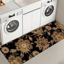 1 pieza, Decoración del hogar, Estampado de patrón floral, Alfombra de cocina de lino, Tapete de cocina, Tapete de piso, Tapete de baño, Tapete de puerta, Impresión 3D rectangular, Adecuado para sala de estar, dormitorio, pasillo, baño, lavandería - Alfombra de poliéster, Adecuado para decoración del hogar interior y exterior - Multicolor - Ver 5