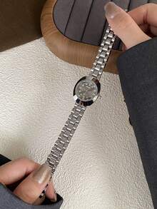 1pc Gold Square Bracelet Quartz Watch For Women, Delicate & Fashionable, Suitable For Daily Wear, Birthday/Graduation Gift, Casual - Silver - View 5