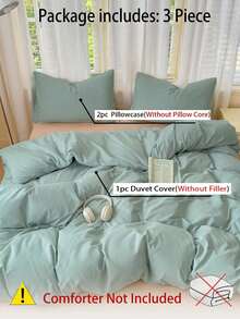Blue And White Colorblock Washed Polyester Skin-Friendly 3 PiecesDuvet Cover Set - Mint Green - View 8