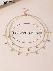 NAIZHU 1pc Daily Fashion Versatile Double Layered Star Tassel Necklace - Mint Green - View 5