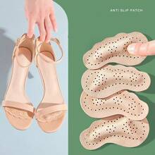 2/4 piezas Almohadilla para la parte delantera del pie de sandalias de tacón alto, almohadillas antideslizantes de piel de cerdo delgadas y suaves para alivio del dolor autoadhesivas invisibles - Beige - Ver 5