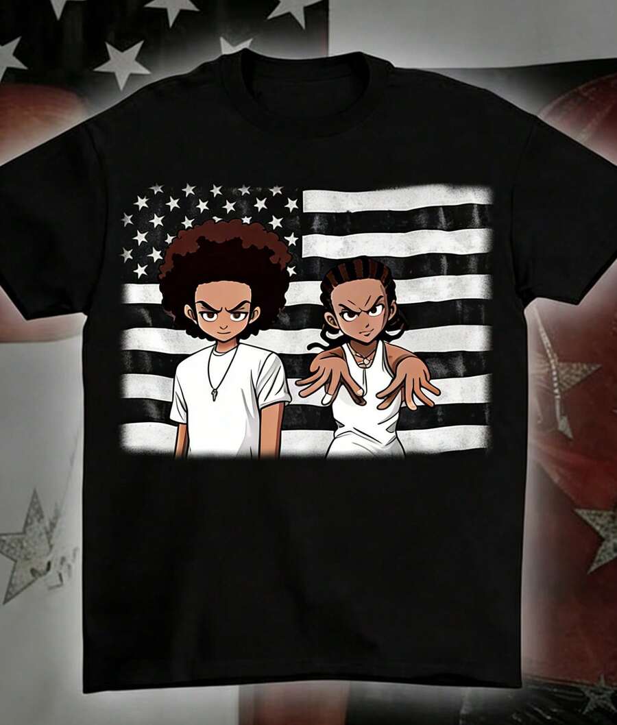 1 Piece Casual Fashion For Men And Women Boondocks Men's Summer Casual T-Shirt Comfortable - Breathable Soft, Slightly Stretchy Street Hip Hop Style T-Shirt 100% Cotton - 藍色 - 查看 1