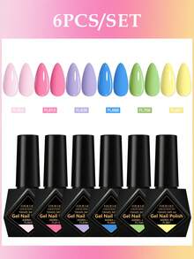 FOUR LILY 6pcs 10ml Macaron Color Gel Nail Polish Set, HEMA TPO Free Semi-Permanent Soak-Off UV Gel Nail Polish, Suitable For Summer Nail Art, Long-Lasting, Lead-Free, DIY Nail Design Decoration, Nail Painting Gel, Suitable For Salon And Home Nail Supplies - Multicolor - View 13