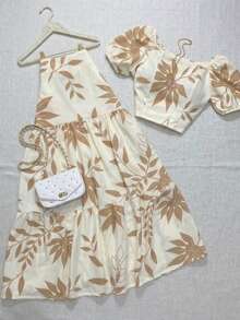 Leaf Print Bohemian Paper Bag Waist Beach Pants Elegant Summer - Multicolor - View 3