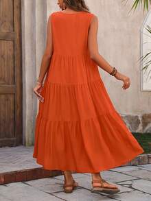 Elegant Holiday Dress With V-Neck And Loose Ribbed Hem - Black - View 8