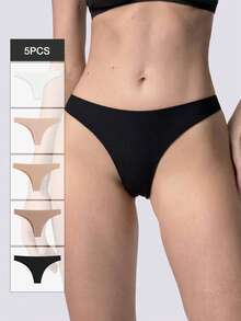 Loungeista 5pcs/Pack Women's Sexy Seamless Bikini Briefs, Comfortable Low-Waist Panties - Multicolor - View 2