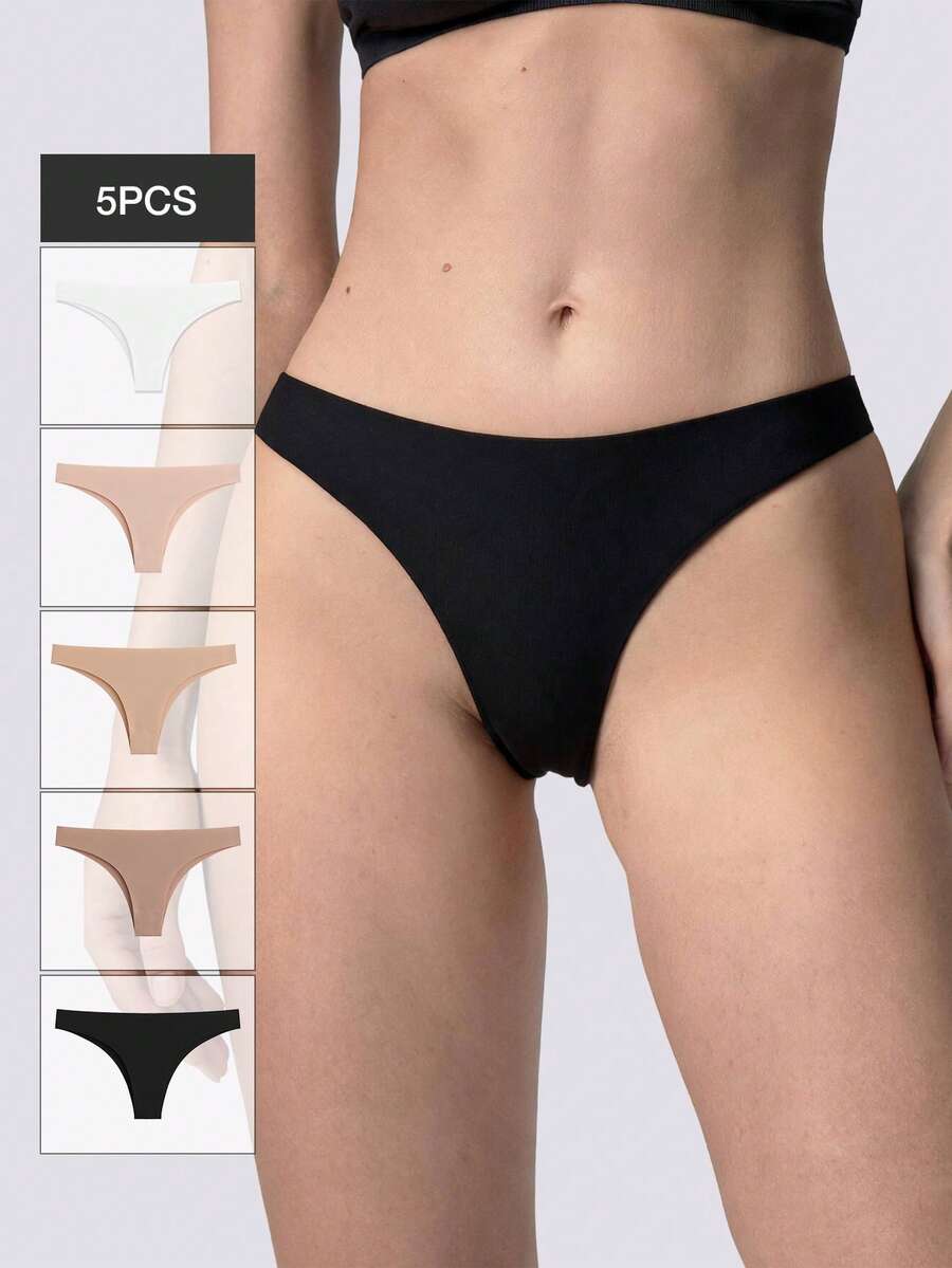 Loungeista 5pcs/Pack Women's Sexy Seamless Bikini Briefs, Comfortable Low-Waist Panties