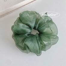 1pc Fresh Polka Dot Mesh Thin Scrunchie, Suitable For Gentle Mori Style Girls Daily Commute, Travel, Dating Wear, Semi-Transparent Lightweight Mesh Fabric, Fully Allover Print Small Polka Dots, Fluffy Large Flower Shape, Elastic Soft Not Tight On Hair, Tie Ponytail Bun, Create Fresh Atmosphere Fabric Hair Tie - Multicolor - View 6