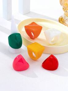 Set Cincin Resin Bentuk Hati Geometris Warna-warni 5 Buah untuk Liburan, Cocok untuk Wanita, untuk Perjalanan, Pemakaian Sehari-hari, dan Pakaian Sehari-hari - MultiWarna - View 2