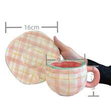 Ins European Minimalist Hand-Molded Asymmetrical Ceramic Mug, Handmade High Aesthetic Tea Cup And Coffee Cup & Saucer, Suitable For Home, Restaurant, Cafe - Multi-Purpose, Heat-Retaining, Perfect For Parties And Gifts - Pink Striped Cup and Saucer - View 7