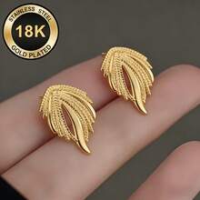 2pcs Chic 18K Gold-Plated Stud Earrings Set – Creative Gold Stud Earrings Design | Fashionable Minimalist Design Specially For Women, Exquisite Design Suitable For Daily Wear And Gifting, Fashion Accessory To Enhance Your Look - Gold - View 5
