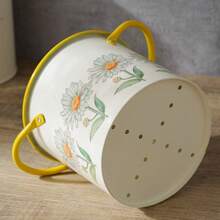 1pc Floral Print Enamel Utensil Holder, Divided Kitchen Cutlery Storage Bucket With Handle, Countertop Organizer For Chopsticks, Spoons & Forks, Vintage Farmhouse Style Kitchen Decor - Multicolor - View 5