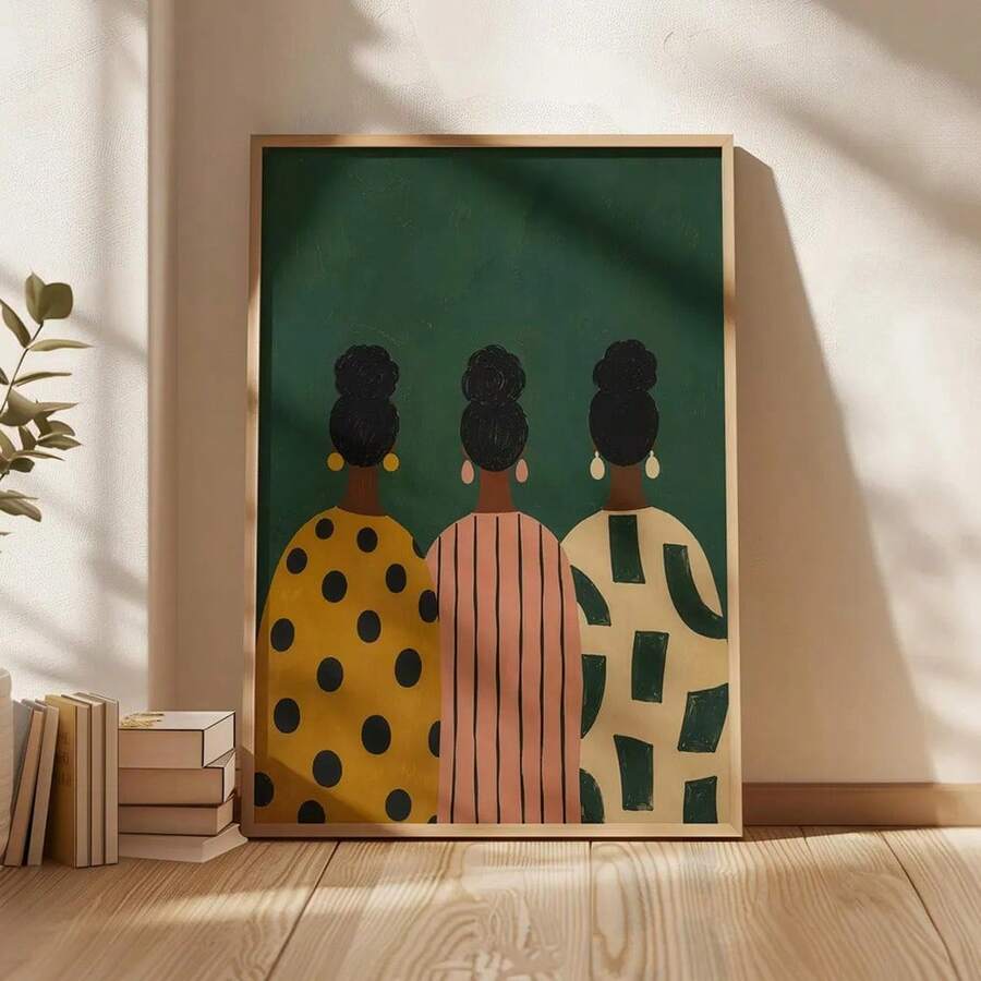 1pc Framed/Unframed Bohemian African Fashion Poster, African Girl Woman Folk Art Wall Decor, Vintage Minimalist Aesthetic Scroll Painting, Suitable For Hallway, Living Room, Bedroom Modern Home Decor