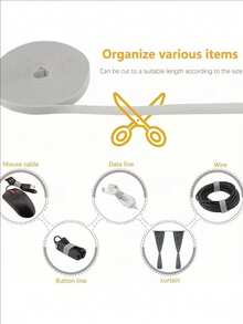 1PC Data Cable Management Cable Tie Reusable Removable Multi-Purpose Wire Organizer Data Cable Storage Tape Plant Fixation,Office Desk Accessories,Dorm Room Essentials College,Cable Management, - White - View 4