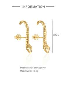 EleRunis 1 par de pendientes de plata de ley 925 con diseño de serpiente, labret de respaldo plano para piercing de cartílago, concha, trago y hélix, joyería fina estilo punk para uso diario y fiestas - Dorado - Ver 5