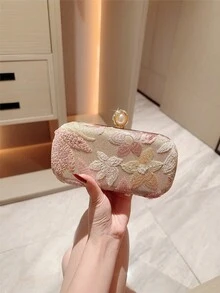 月光之夜多色花卉斜挎小包，時尚復古鏈條晚宴包，迷你方形盒子包，適合派對女孩、新娘、大學生、職場新人及白領女性，適用於派對、舞會、婚禮，完美搭配舞會配件，隨機花色發貨 - 粉色 - 查看 7