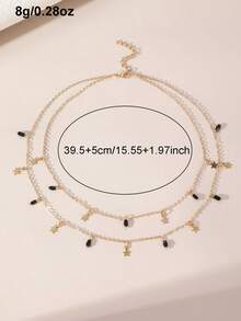 NAIZHU 1pc Versatile Daily Fashion Double Layered Star Tassel Necklace - Multicolor - View 5