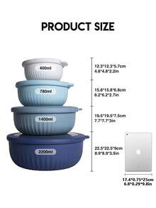 Meoky 8pcs/Set Assorted Size Round Plastic Nested Bowls With Lids - Multi-Size Food Storage Containers - Blue - View 2