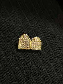 1pc Double Zirconia Studded Shiny Hip Hop Personalized Teeth Grill Dental Accessory Party Music Festival Prop - Multicolor - View 8