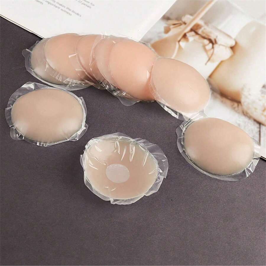 10pcs Reusable Seamless Silicone Nipple Covers, Invisible Self-Adhesive Anti-Protrusion Breast Pads, Comfortable Breathable Easy To Clean Lingerie Accessories For Women