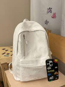 1pc Large Capacity Casual Backpack, Solid Color Embossed Bow Pattern Girls Backpack, Multi-Pocket Zipper School Day Bag, Suitable For Teens/Girls/Students/Graduates, Fashion Accessory For Back To School, Daily Classes, Weekend Outings, Short Trips And Outdoor Leisure Activities - Multicolor - View 4